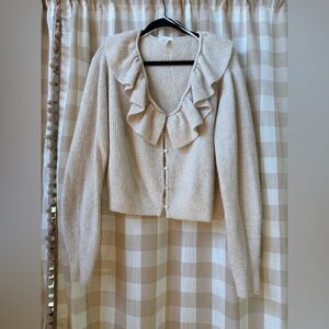 H&M Cream Ruffle-Trim Knit Cardigan
